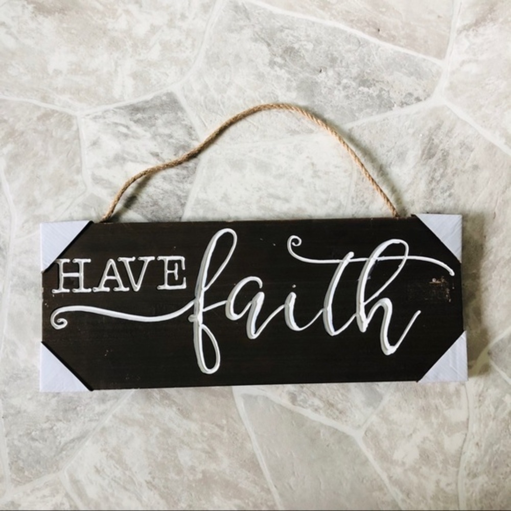 NWT HAVE FAITH carved wood rope hanging wall rectangular Plaque